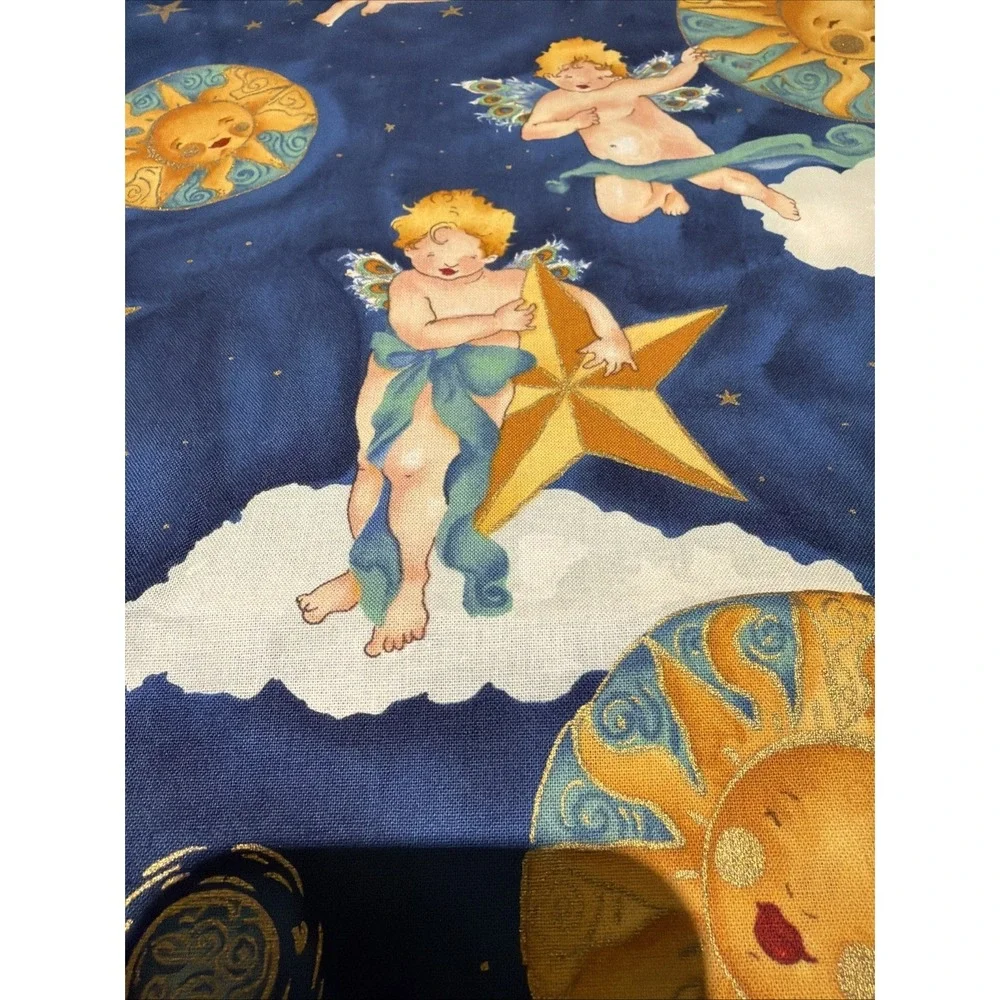 Vintage Alexander‎ Henry Fabric Cherubim 1994 Blue Background 100
